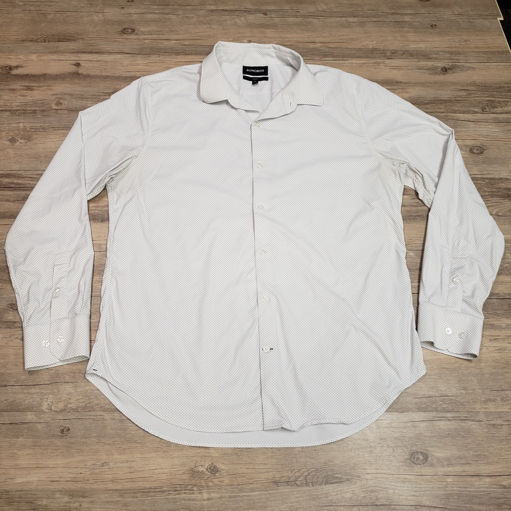 Bonobos Shirt Mens XL White Polka Dot Slim Fit Dress Long Sleeve Button Up